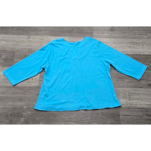 Quacker Factory Blue V Neck Rhinestone Accent 3/4 Sleeve Knit Shirt - Picture 2 of 11